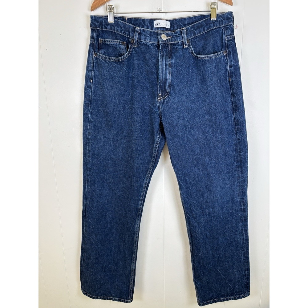 Zara Size 14 Straight Leg Jeans Dark Wash Denim Inseam 29" Classic Style